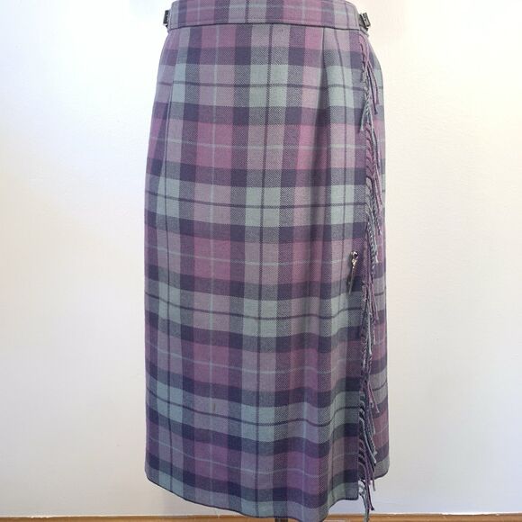 JAMES PRINGLE WEAVERS Ferguson Tartan Pleated Kilt & Scarf Buckles Wool Purple - Picture 2 of 15